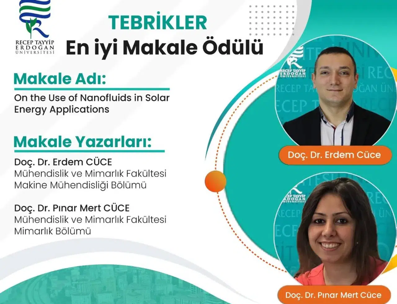 RTEÜ'lü Öğretim Üyelerine En iyi Makale Ödülü