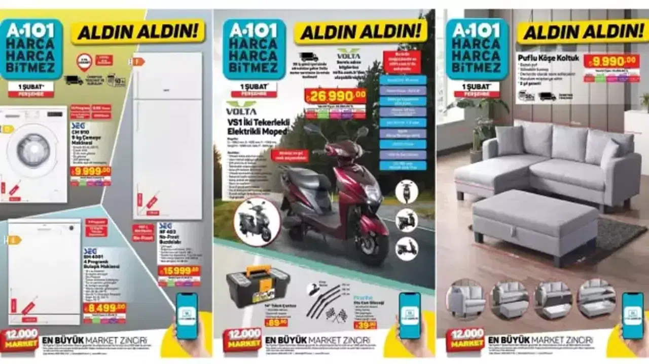 A101 Aktüel 2 Şubat 2024 Kataloğu Yayınlandı! Elektrikli motosiklet, takım çantası, köşe koltuk...