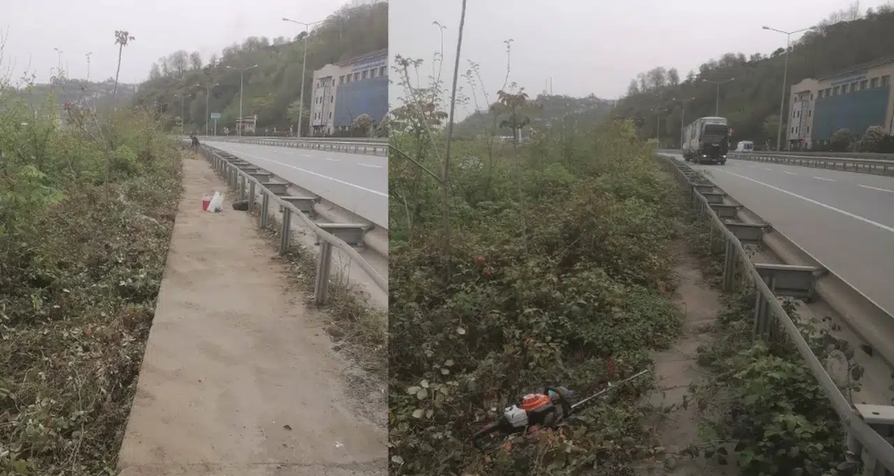 Derepazarı'nda yol kenarındaki otların temizliği yapılıyor