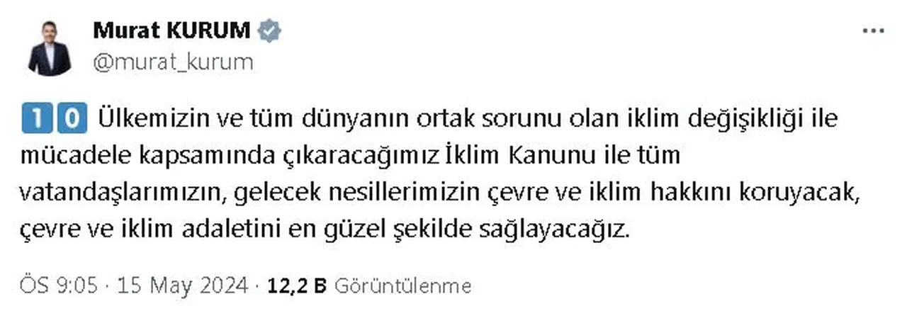 Çevre Komisyonu Başkanı Kurum: Yeşil dönüşüm için 'İklim Kanunu' yapılmalıdır
