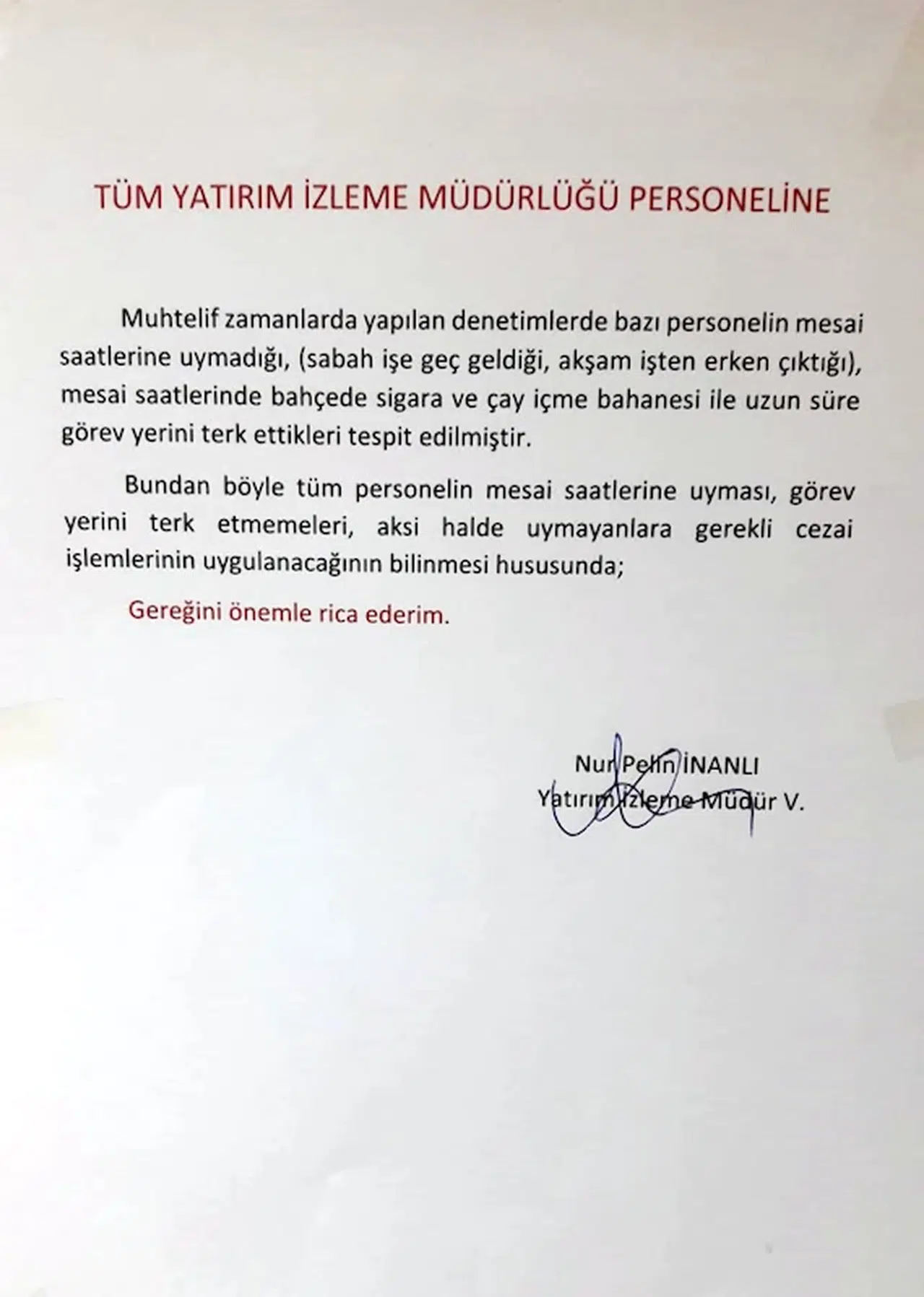 Valilik personeline 'mesai' uyarısı