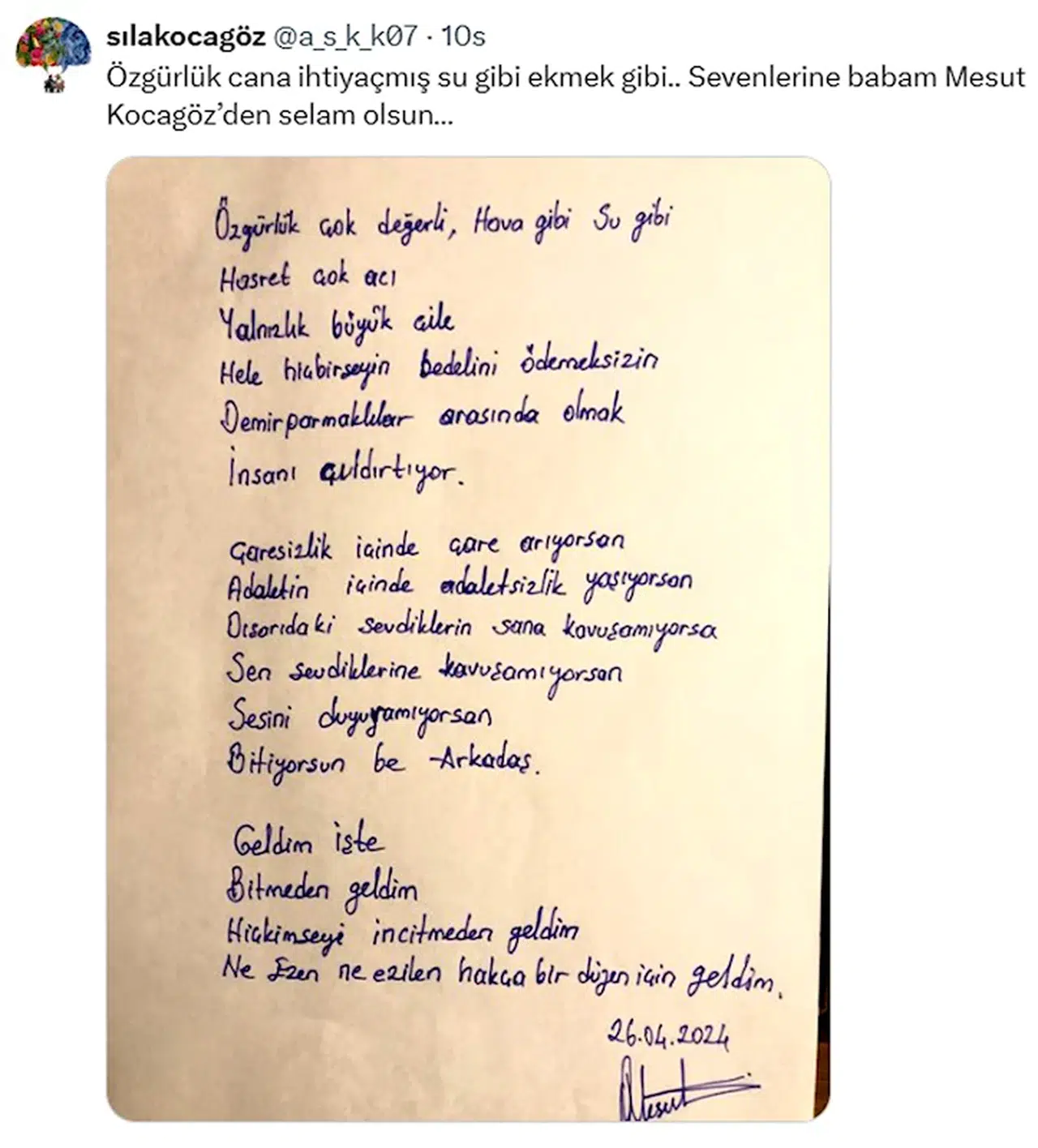 Cezaevindeki Başkan Kocagöz'den mektup