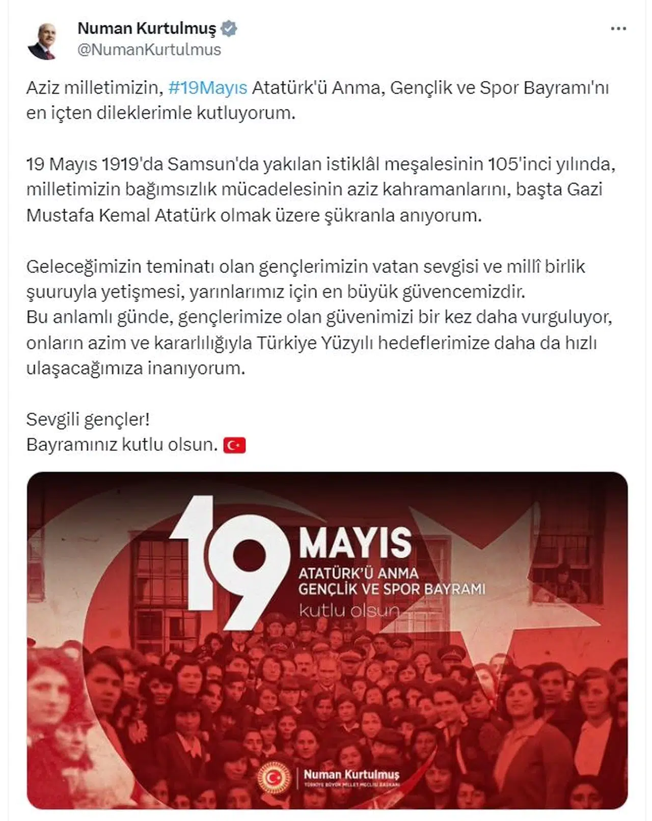 Kurtulmuş'tan '19 Mayıs' mesajı