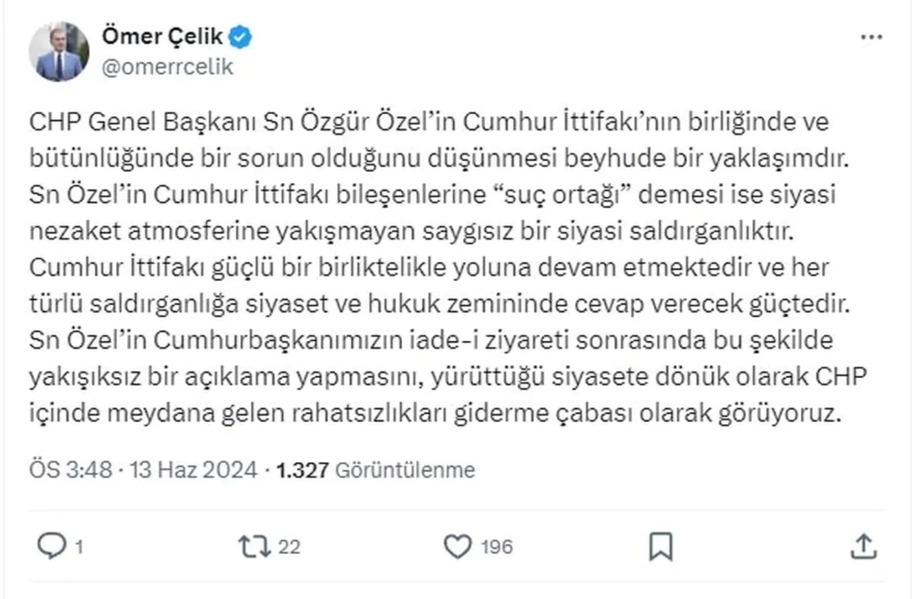 AK Parti'li Çelik: Cumhur İttifakı güçlü bir birliktelikle yoluna devam etmektedir