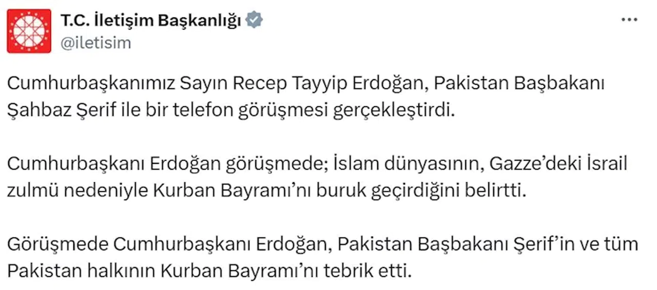 Cumhurbaşkanı Erdoğan, Pakistan Başbakanı Şerif ile telefonda görüştü