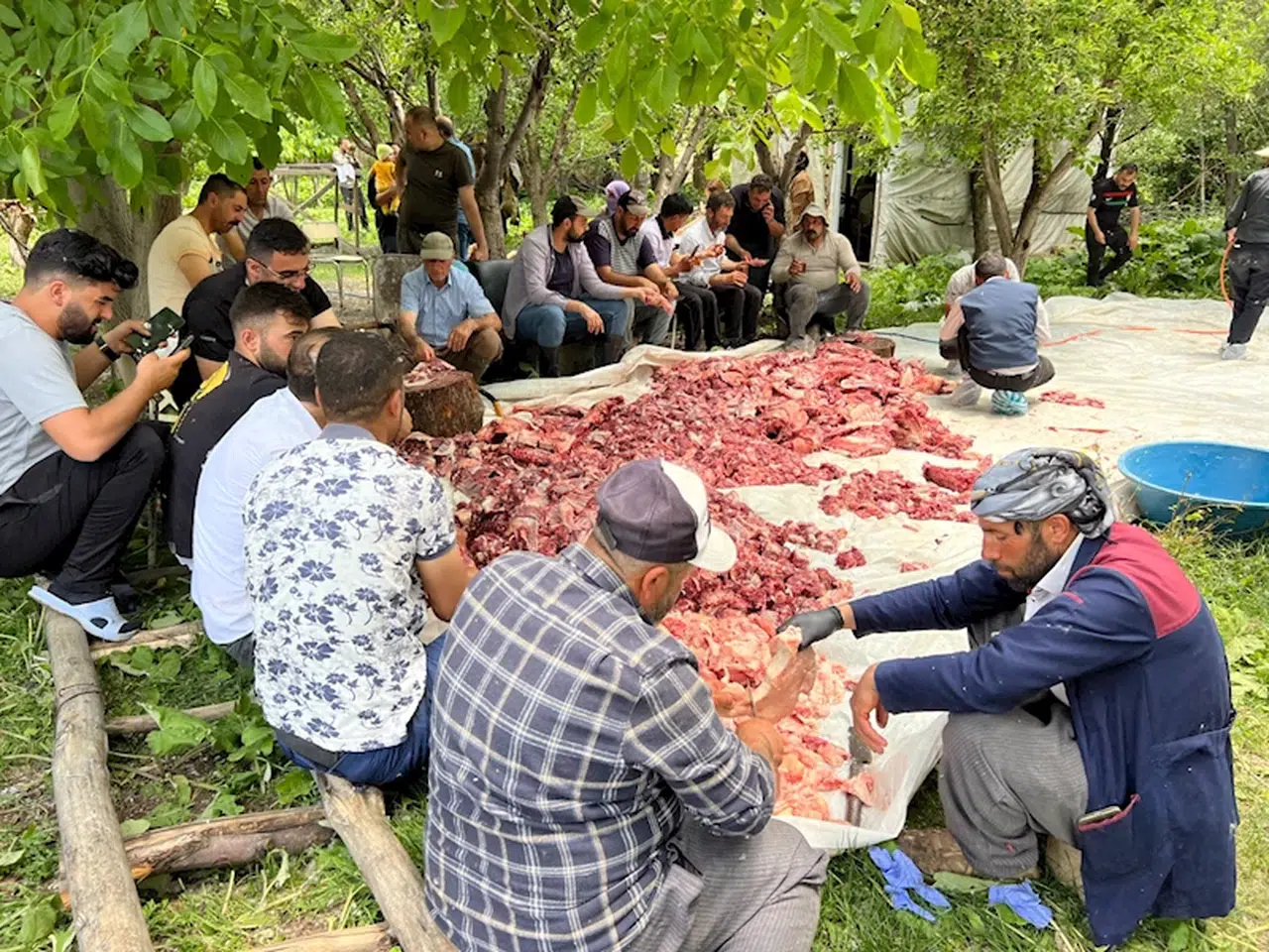 Yüksekova'da kurban etleri toplanıp, herkese eşit dağıtılıyor