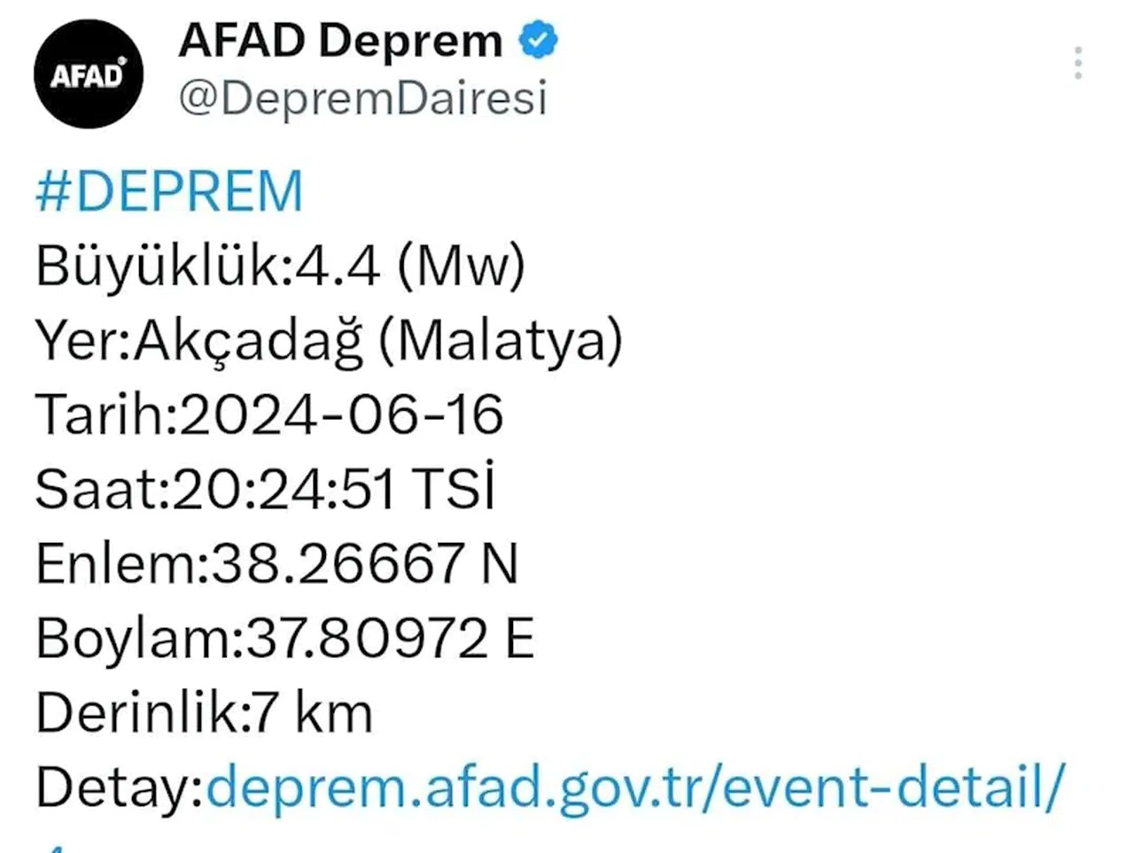 Malatya'da, 4.4 büyüklüğünde deprem