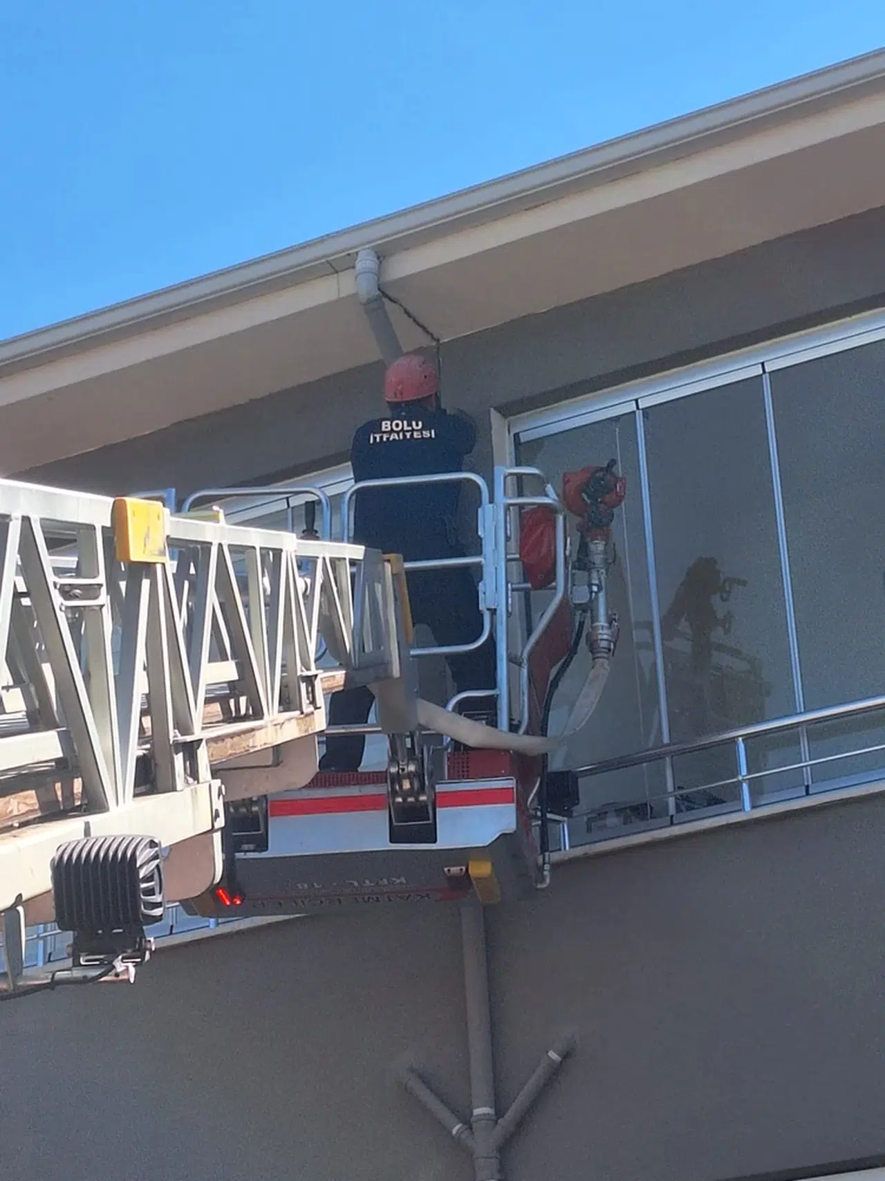 Bolu'da yuvasından düşen serçe yavrusunu itfaiye ekipleri yerine koydu