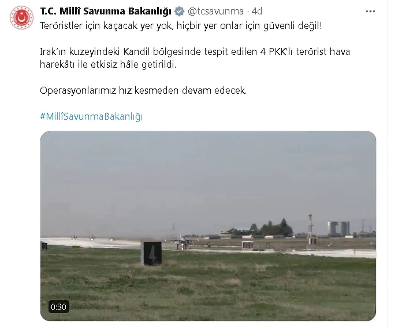 MSB: 4 PKK'lı terörist etkisiz hale getirildi