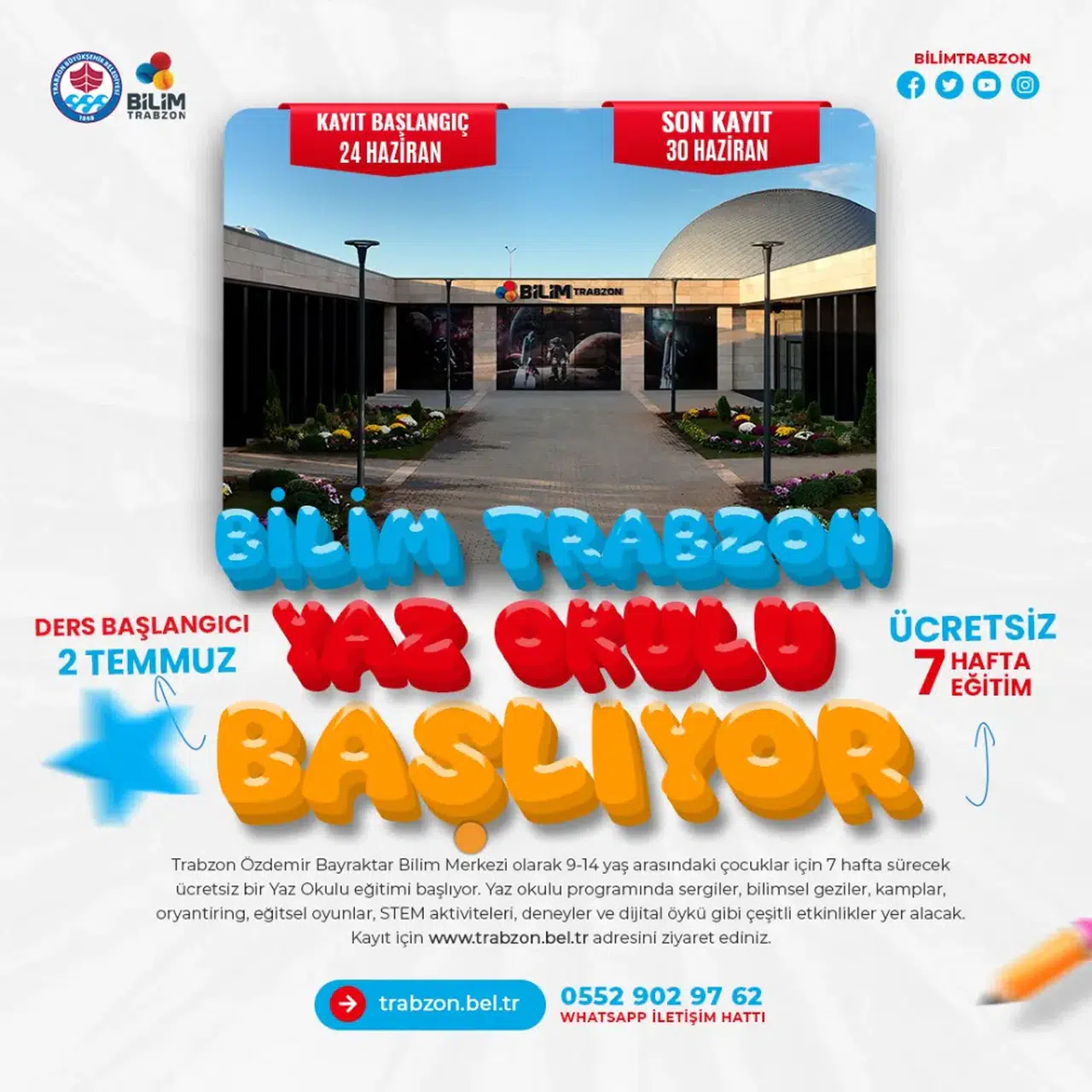 Çocuklar İçin Bilim Şöleni: Trabzon Özdemir Bayraktar Bilim Merkezi'nde Ücretsiz Yaz Okulu