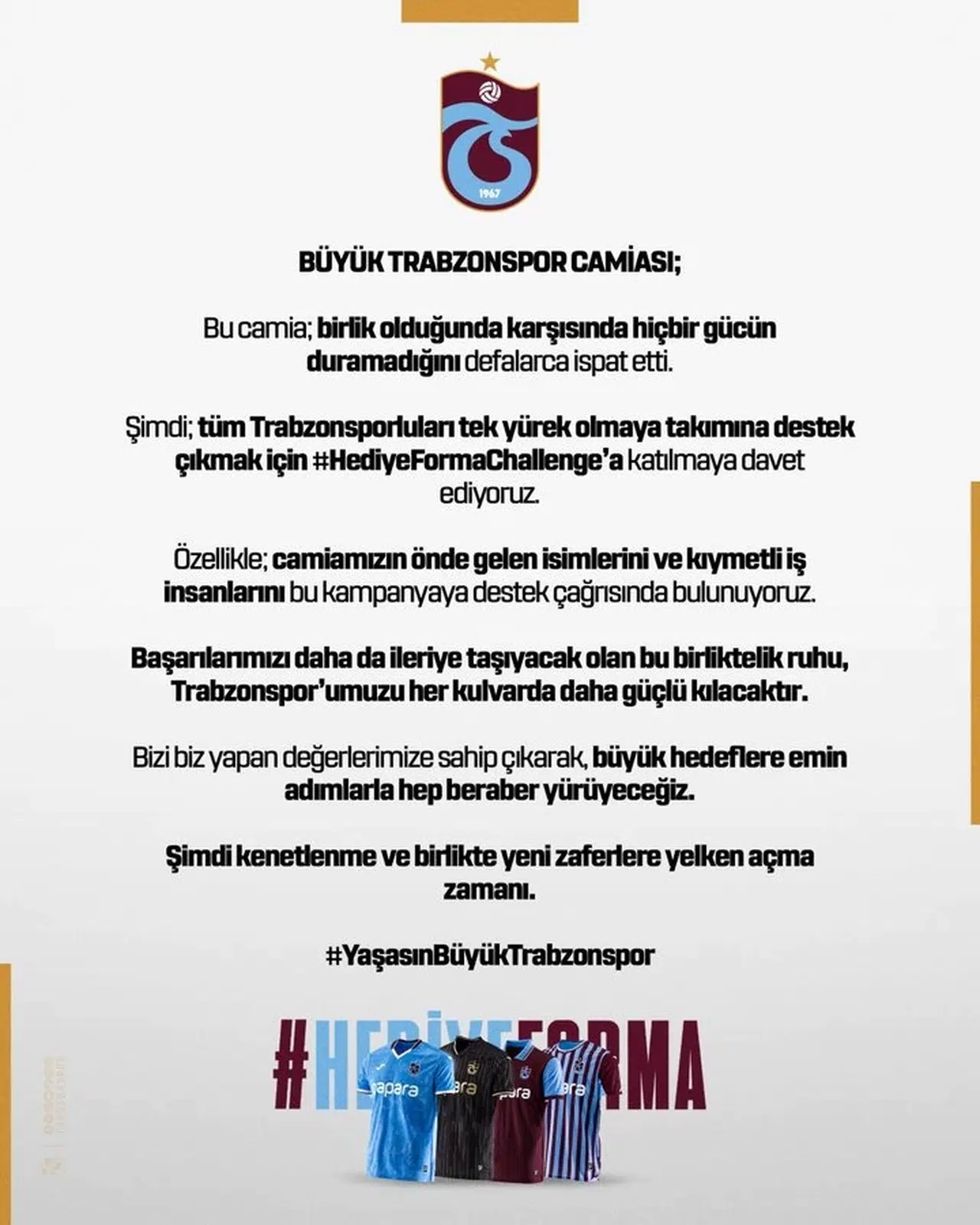 Trabzonspor'dan kenetlenme çağrısı