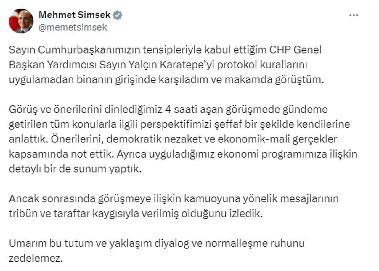 Bakan Şimşek: Umarım normalleşme ruhunu zedelemez