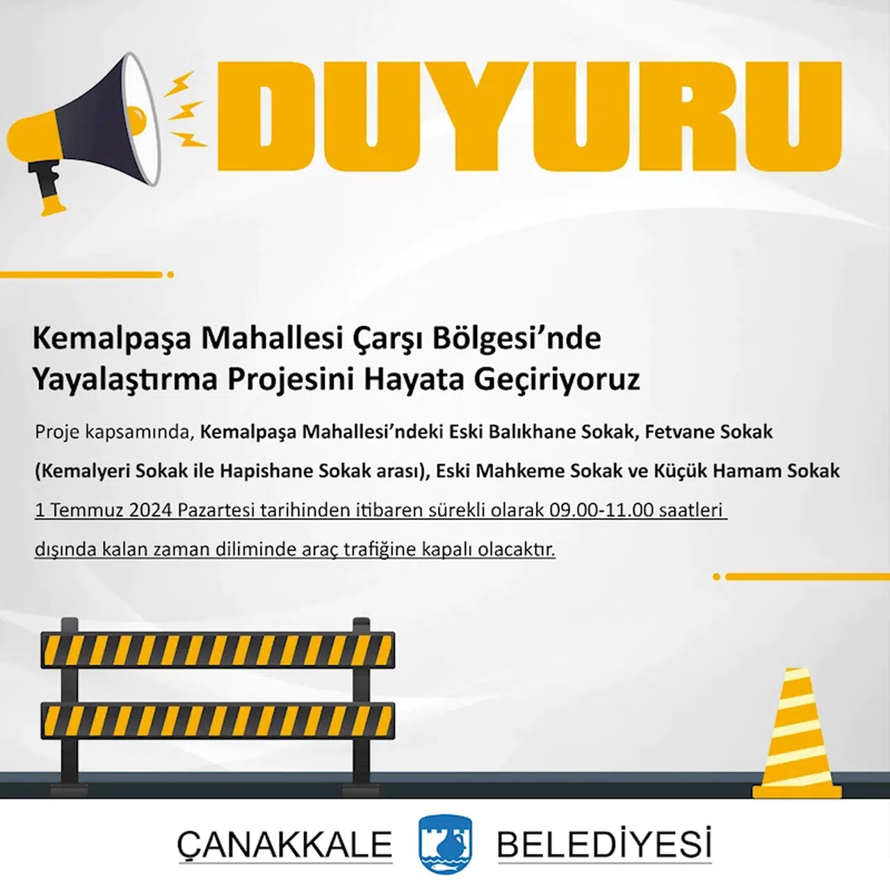 Çanakkale Belediyesi tarafından 'Yayalaştırma Projesi' hayata geçiriliyor
