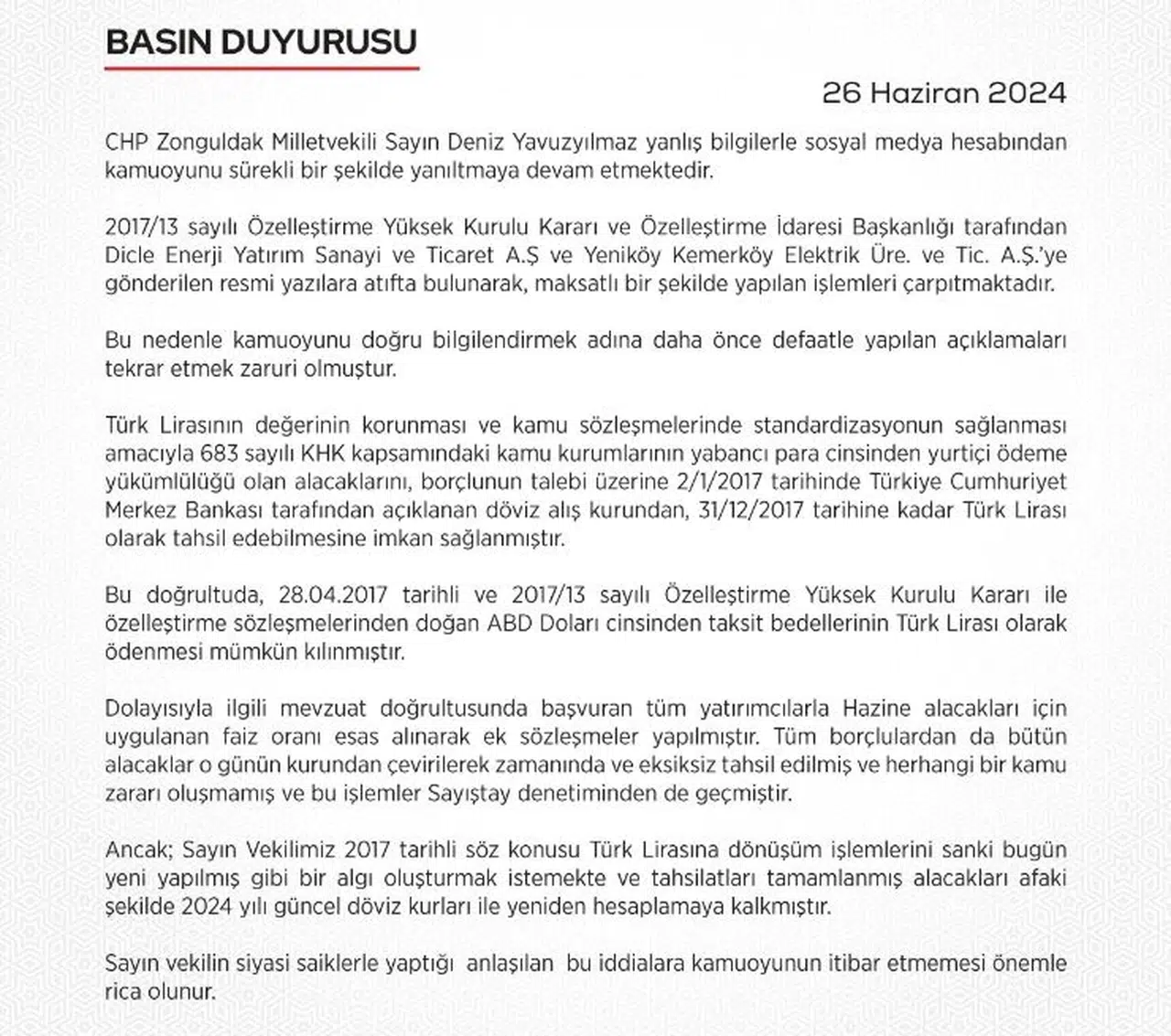 Hazine ve Maliye Bakanlığı, CHP'li Yavuzyılmaz'ın iddialarını yanıtladı