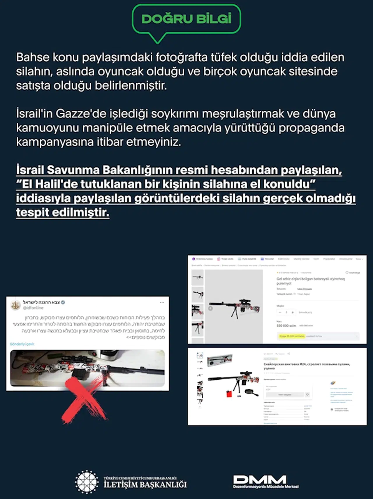 İletişim Başkanlığı, İsrail'in paylaştığı oyuncak silahı ifşa etti