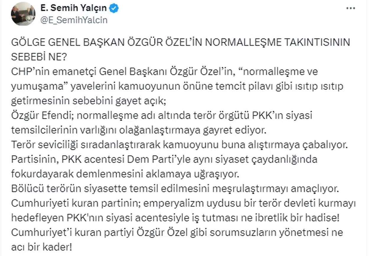 MHP'li Yalçın: CHP'nin gölge genel başkanı, politikada gölge oyunu sergiliyor