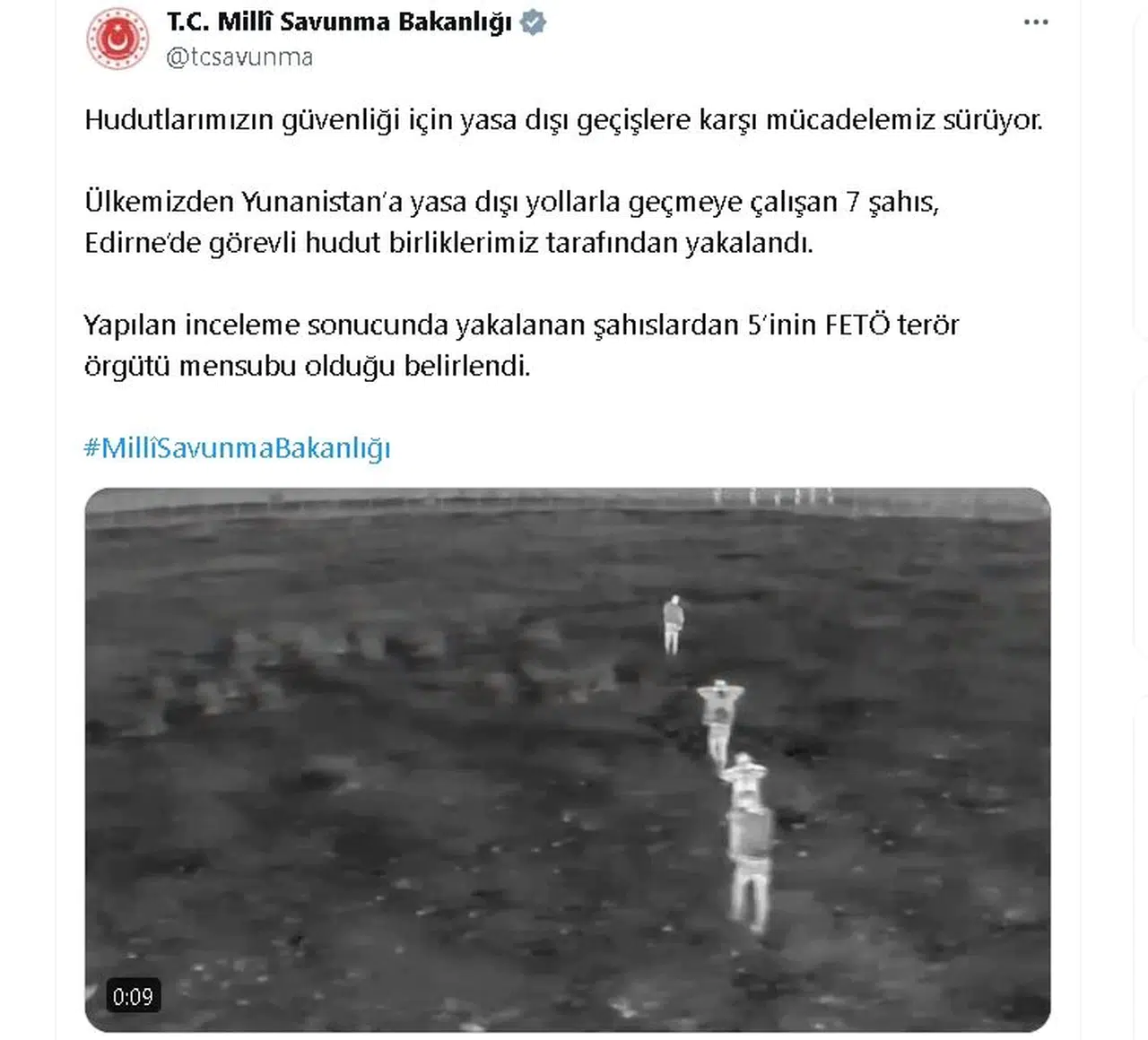 MSB: Yunanistan'a geçmeye çalışan 5'i FETÖ mensubu 7 kişi yakalandı