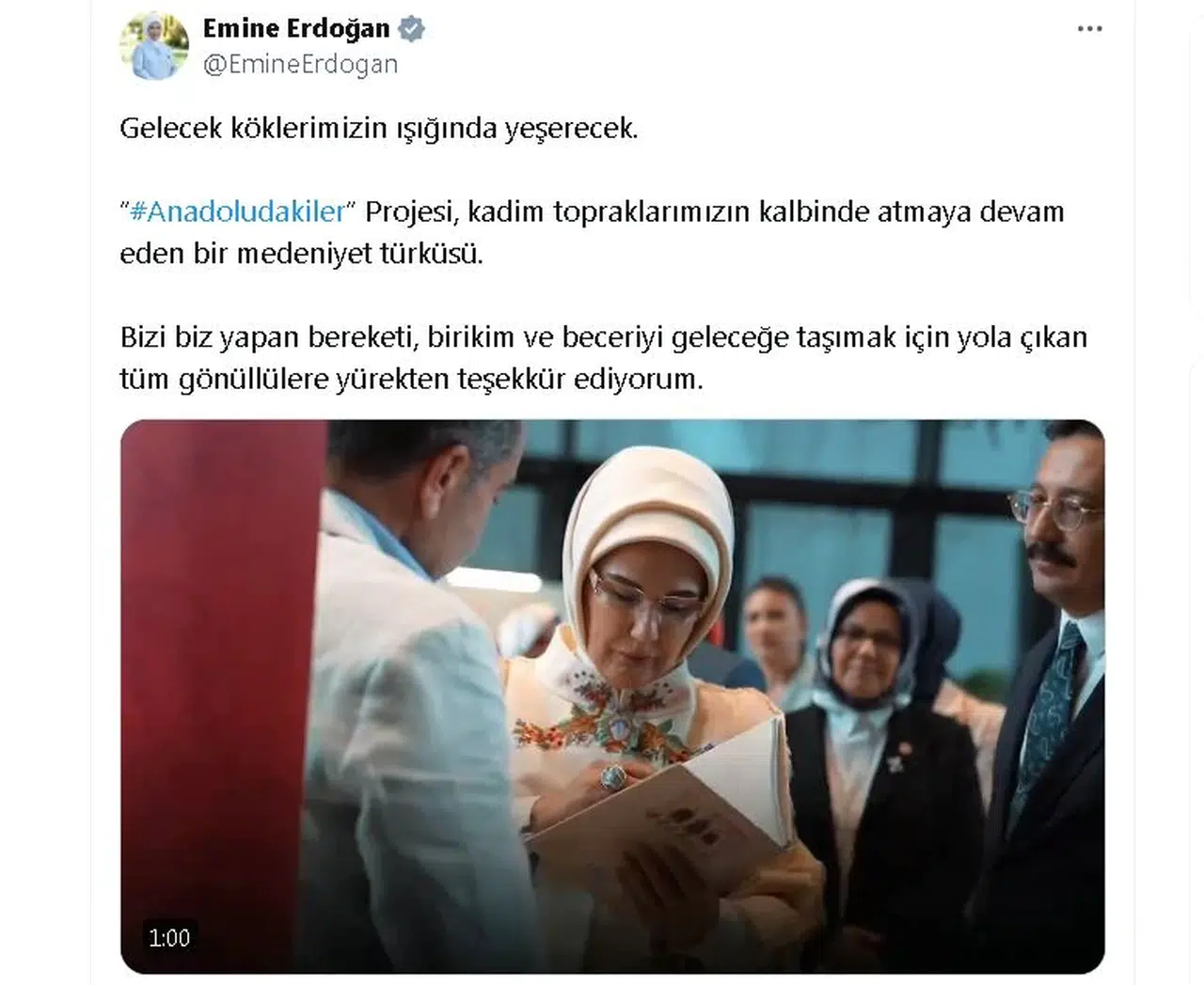 Emine Erdoğan'dan 'Anadoludakiler' projesine ilişkin paylaşım