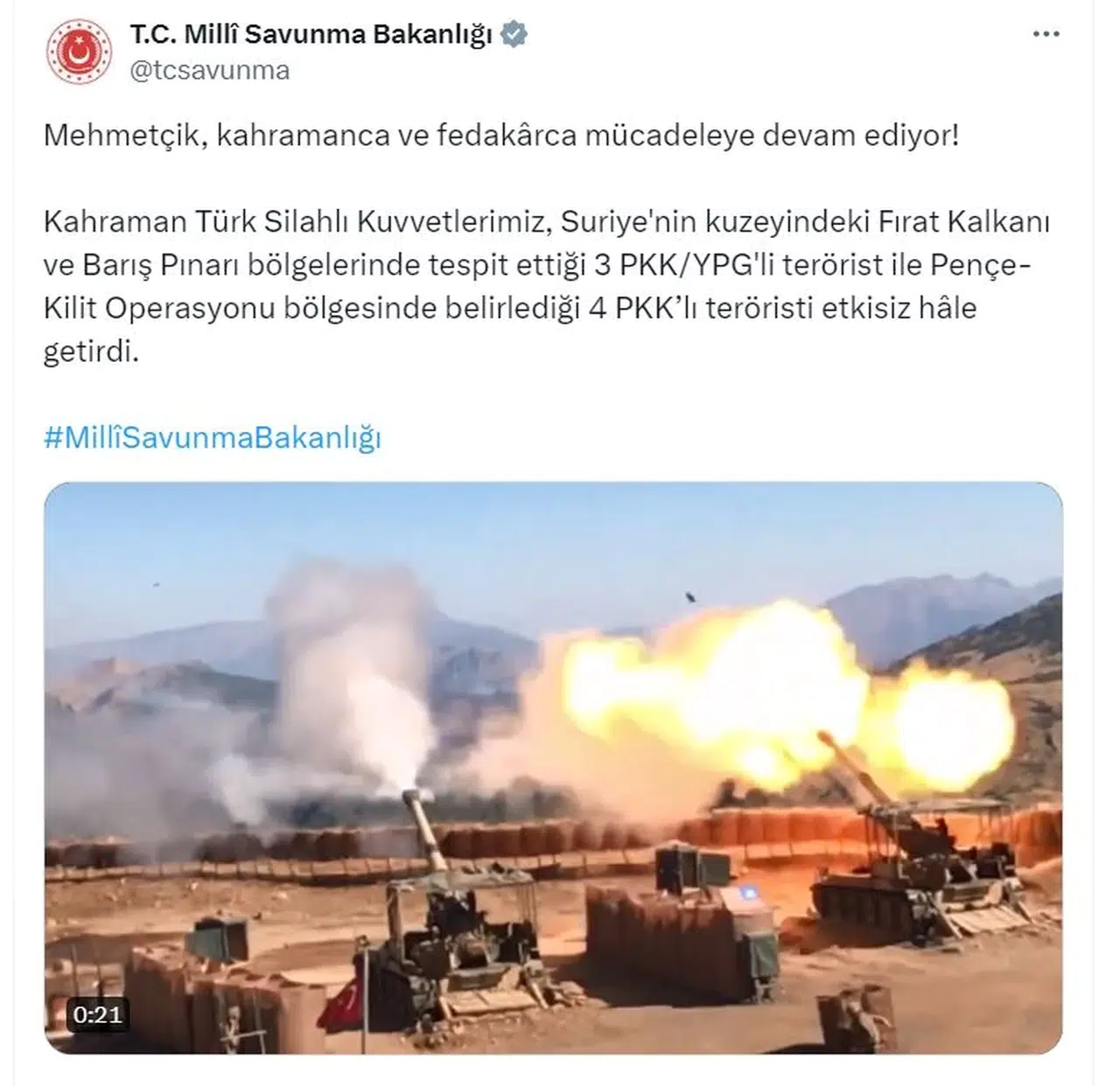 MSB: 7 terörist etkisiz hale getirildi