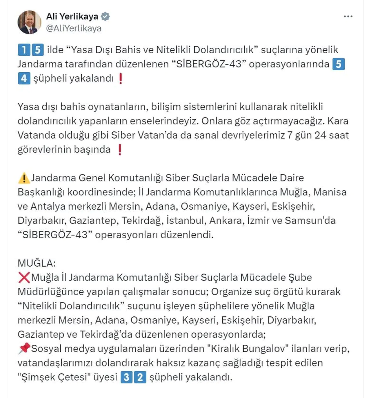 15 ilde 'Sibergöz-43' operasyonu: 54 gözaltı