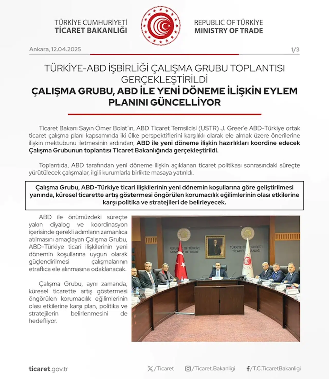 Türkiye-ABD İşbirliği Çalışma Grubu Toplantısı gerçekleştirildi