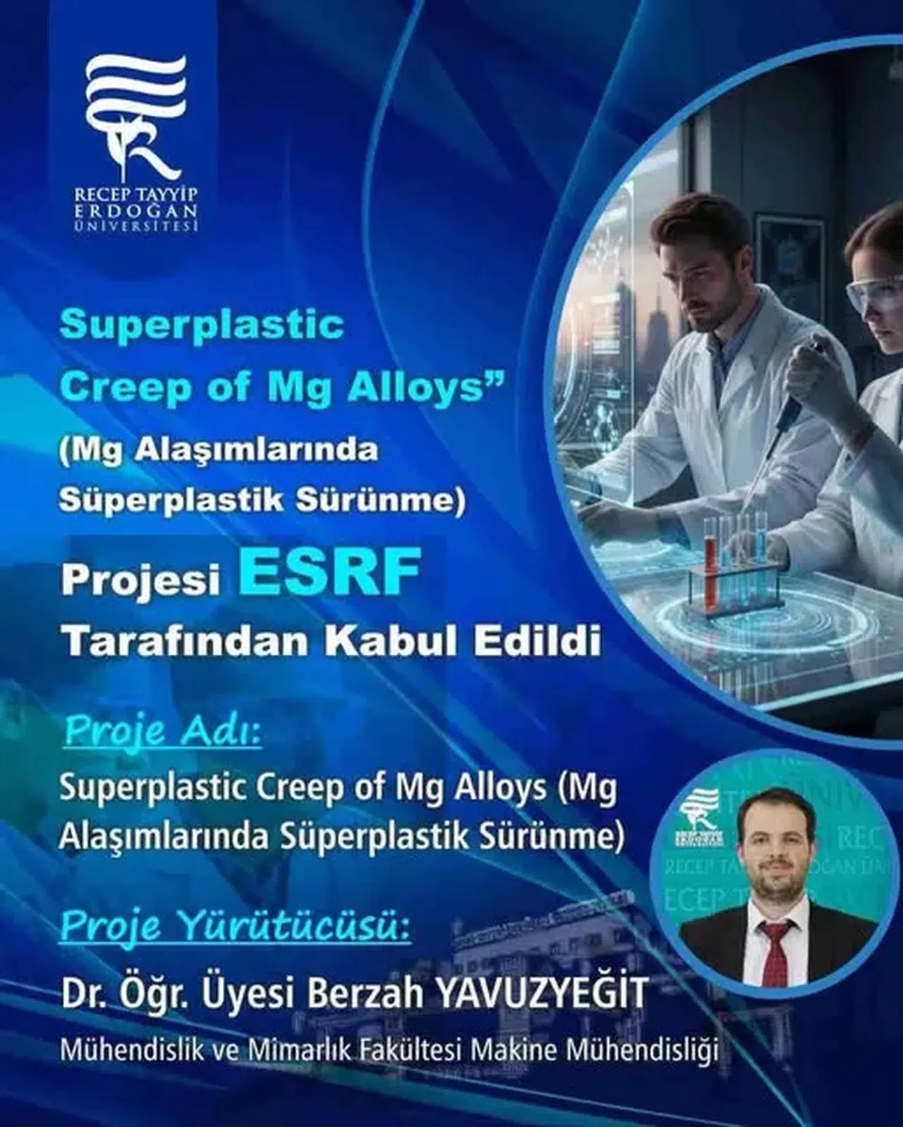 RTEÜ Öğretim Üyesinin Uluslararası Projesi ESRF Tarafından Kabul Edildi