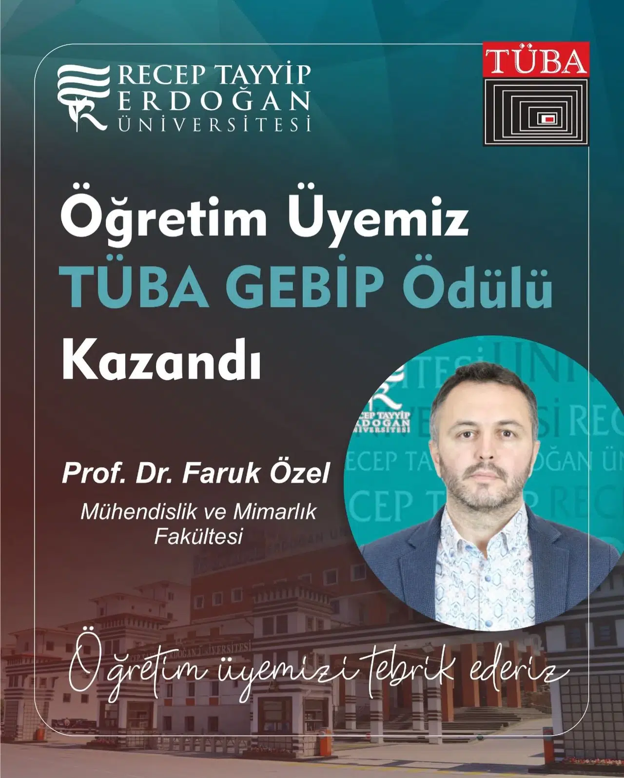 RTEÜ’lü Öğretim Üyesi TÜBA GEBİP Ödülüne Layık Görüldü