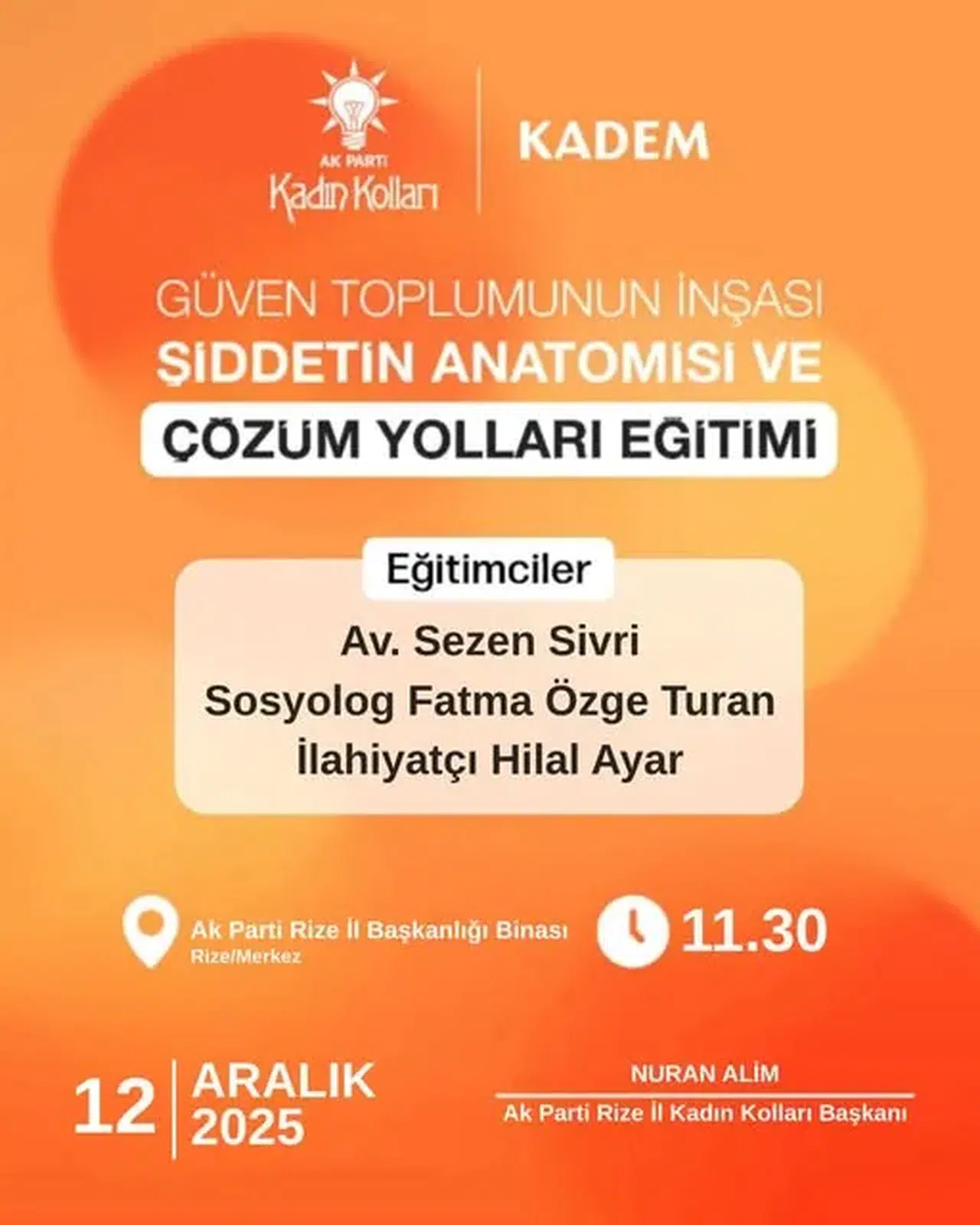 AK Parti Rize’den “Şiddetin Anatomisi ve Çözüm Yolları” Eğitimi Daveti