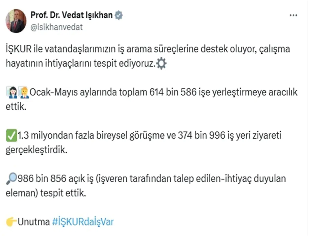 Bakan Işıkhan: İlk 5 Ayda 614 Bin 586 Kişiyi İstihdama Kazandırdık