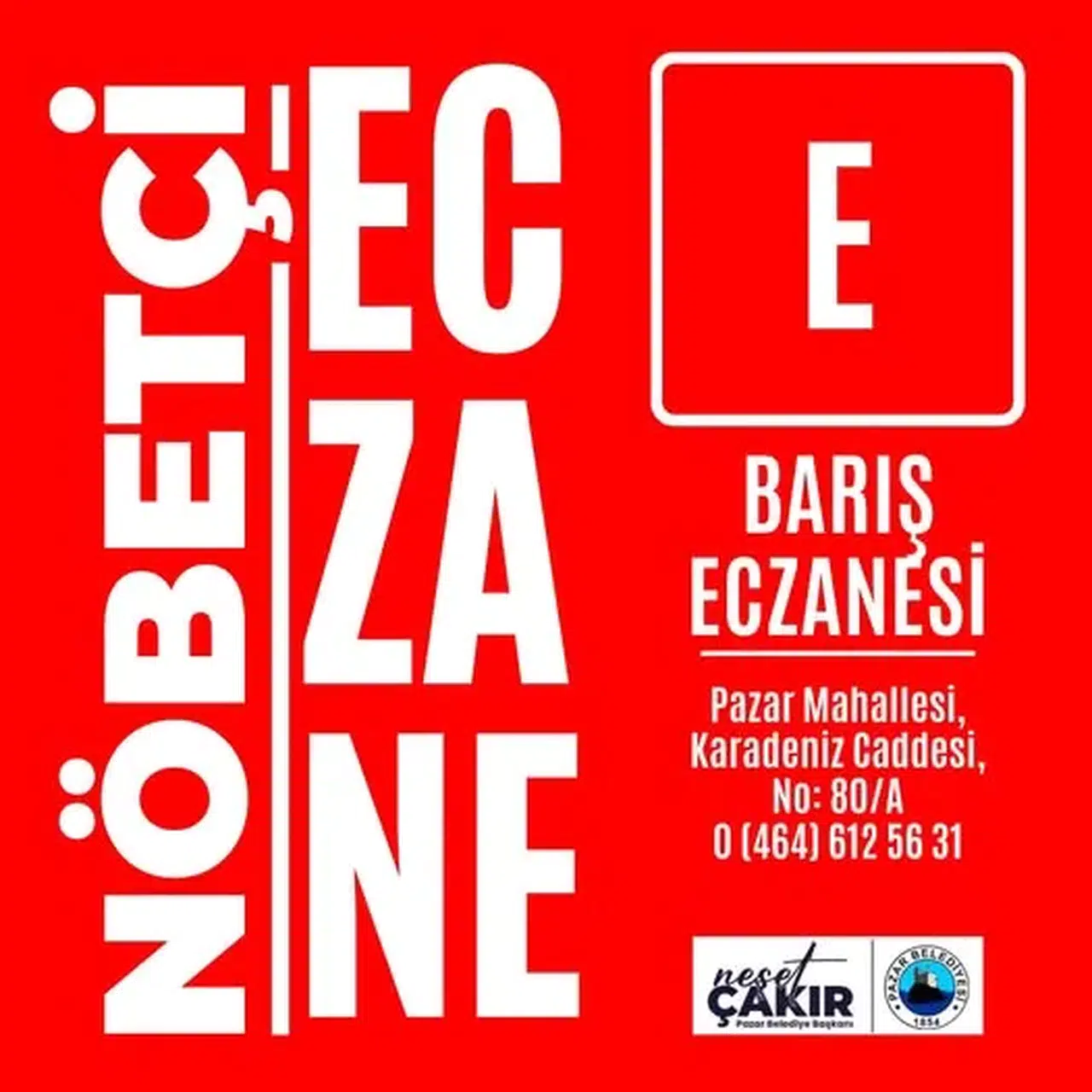 Pazar’da 28 Eylül 2025 Nöbetçi Eczane: Barış Eczanesi Hizmetinizde