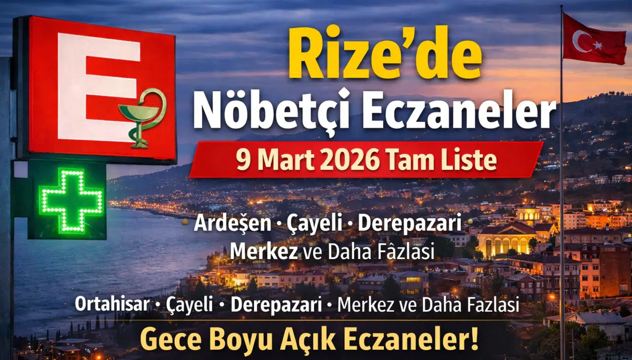 Rize’de Bugün Hangi Eczaneler Açık? 9 Mart 2026 Rize Nöbetçi Eczane Listesi