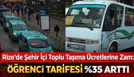 Rize’de Şehir İçi Toplu Taşıma Ücretlerine Zam: Öğrenci Tarifesi %35 Arttı