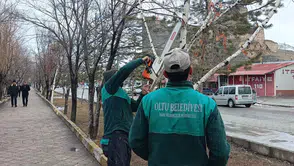 Erzurum Oltu'da yeşil alanlar için budama ve rehabilitasyon çalışmaları sürüyor