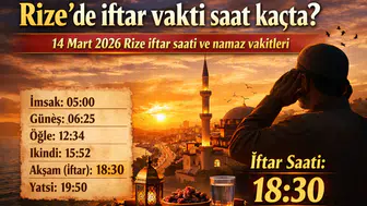 Rize’de iftar vakti saat kaçta? 14 Mart 2026 Rize iftar saati ve namaz vakitleri