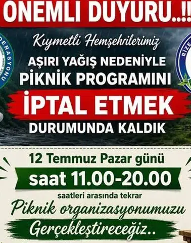 Rize Salarha Deresi Vakfı Pikniği Hava Muhalefeti Nedeniyle Ertelendi