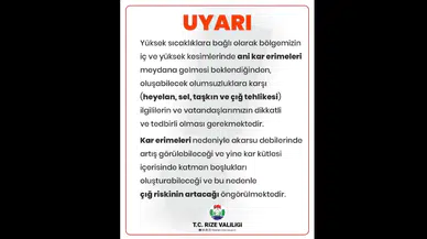 Rize Valiliğinden çığ riski uyarısı