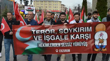 Erzurum'da hekimler ve sağlıkçılar Filistin için "sessiz yürüyüş" yaptı