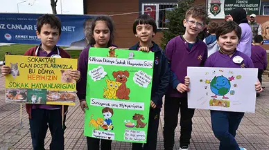 Trabzon'da öğrenciler, "Dünya Sokak Hayvanları Günü"nde kedi ve köpek kulübelerini boyadı