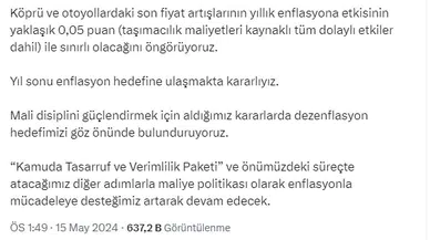 Bakan Şimşek: Yıl sonu enflasyon hedefine ulaşmakta kararlıyız