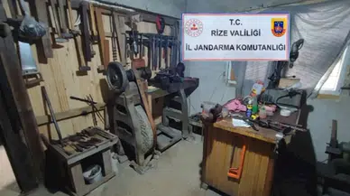 Rize'de kaçak silah atölyesine baskın kamerada