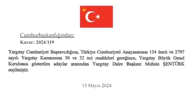 Yargıtay Cumhuriyet Başsavcılığına Muhsin Şentürk seçildi