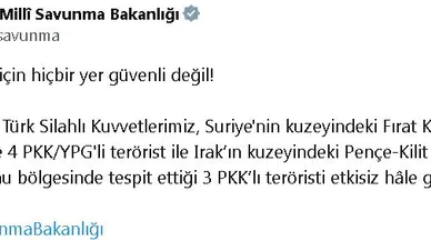 MSB: Suriye ve Irak'ın kuzeyinde 7 terörist etkisiz hale getirildi