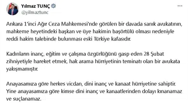 Bakan Tunç: Başörtüsü nedeniyle 'Reddi hakim' talebine soruşturma başlatıldı