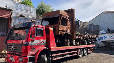 Yanan kamyon çekiciye yüklenip çalındı; hurdacıda parçalara ayrılmış