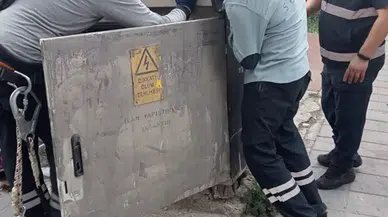 Bolu'da elektrik panosuna sıkışan kedi yavrusu kurtarıldı