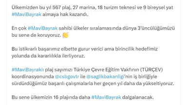 Türkiye mavi bayrakta dünya 3'üncüsü