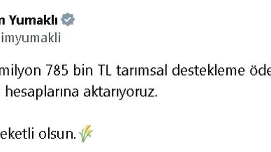 Bakan Yumaklı: 1,2 milyar lira tarımsal destekleme ödemesini çiftçilerin hesaplarına aktarıyoruz