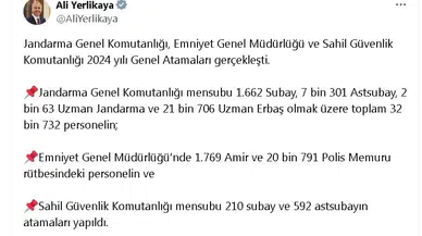 Jandarma, Emniyet ve Sahil Güvenlik 2024 yılı atamaları gerçekleştirildi