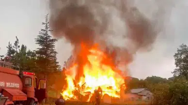 Sivas'ta yıldırım düşmesi sonucu çıkan yangında baraka kül oldu