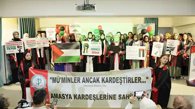 Amasya'da lise öğrencilerinden mezuniyet töreninde Filistin'e destek, İsrail'e protesto